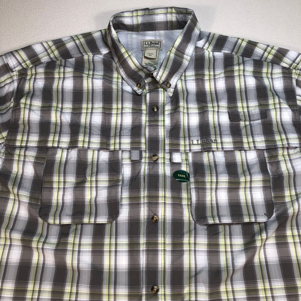 L.L Bean Tropicwear Shirt Men's 3XL Gray Green Plaid Regular Vented Fishing NEW - Picture 4 of 16